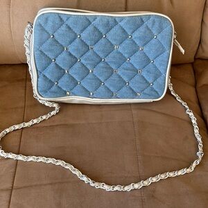 Denim and white crossbody bag